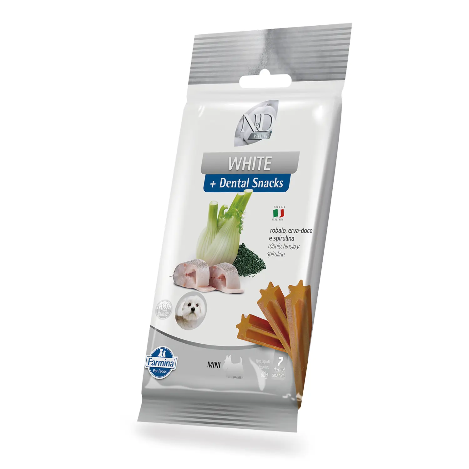 Petisco Dental N&D White Cães Mini e Pequenos Robalo, Erva-Doce e Spirulina